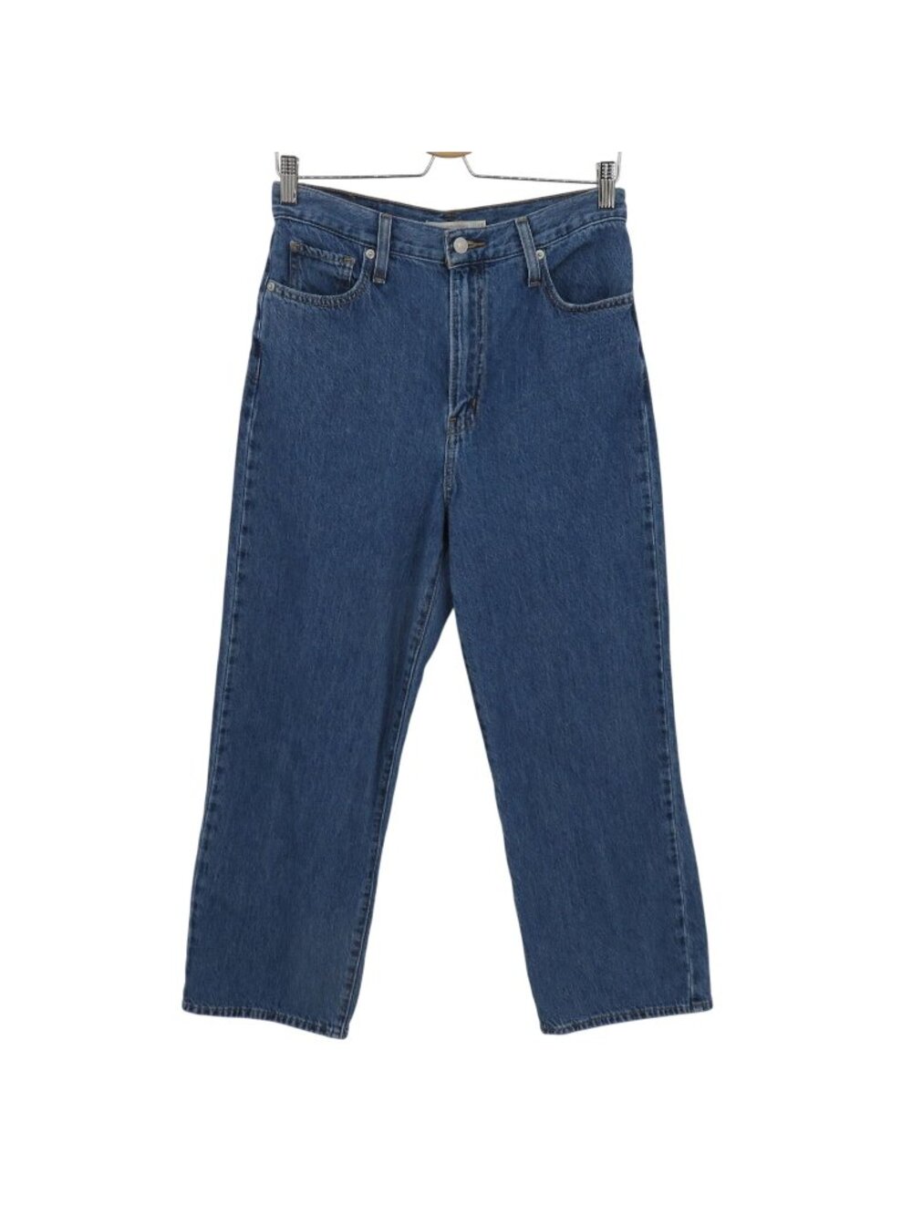 Levis Women 29 High Waisted Straight Solid Blue Denim Jeans Pockets Cotton Blend